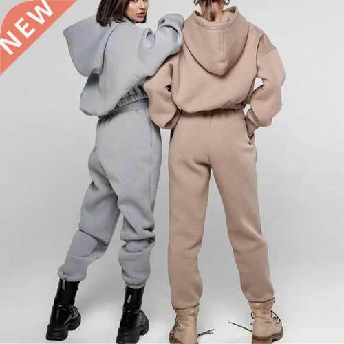 Women Basic Hoodie Tracksuit Drawstring Pant Suits Outerwe