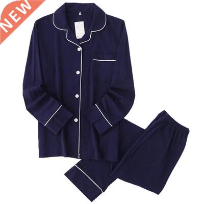 Casual couple Solid 100% cotton pajamas sets men autumn pija