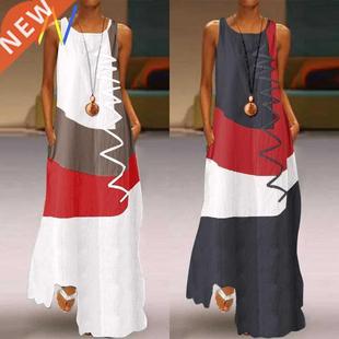 Vintage Maxi Dress Women's Summer Sundress Casual Sleeveless