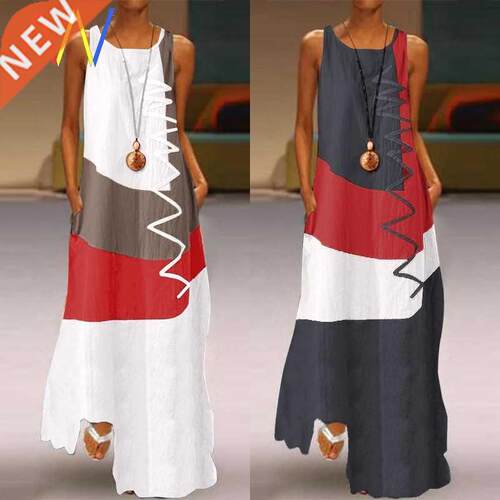 Vintage Maxi Dress Women's Summer Sundress Casual Sleeveless