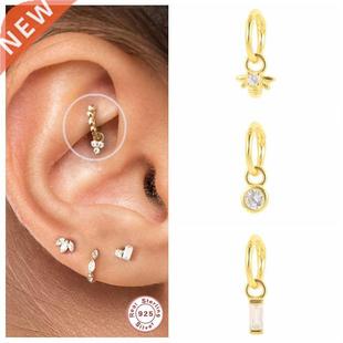 Piercing Aretes Earlobe Buckle 925 Sterling Silver White Zir