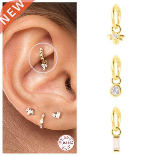 Piercing Aretes Earlobe Buckle 925 Sterling Silver White Zir