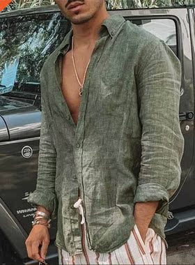 2022 New Casual Cotton Linen Shirts Standing Clar Male S