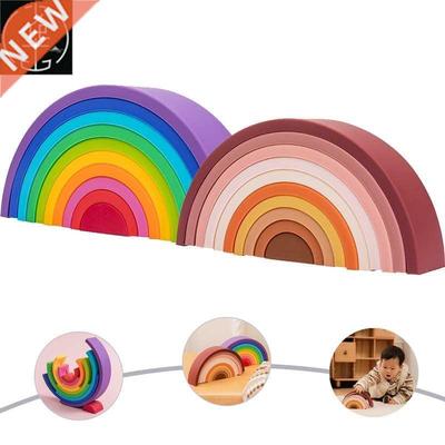 1Set Baby Rainbow Colors Silicone Stacking Toys Montessori
