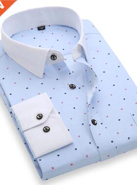 Young People Fashion Men's Printed Casual Shirts Long Sl