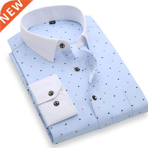 Young People Fashion Men's Printed Casual Shirts Long Sl