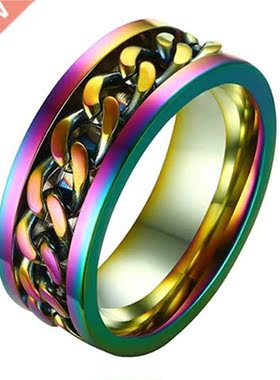 Ins Stainless Steel Rotatable Chain Link Men's Spinner Ring