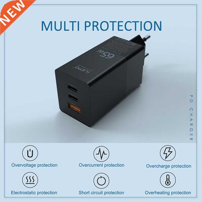 USB C Charger 65W 3-Port PD Charger Type C Fast Charger