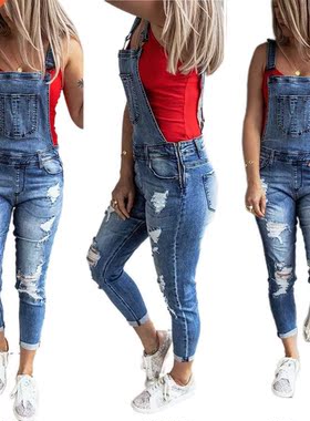 New Women's Denim Overalls Casual Slim Fit Ankle Length Skin