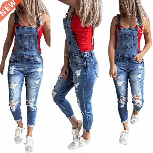 New Women's Denim Overalls Casual Slim Fit Ankle Length Skin