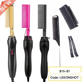 Leeons Black Hot Comb Hair Straightener Flat Iron Electric H
