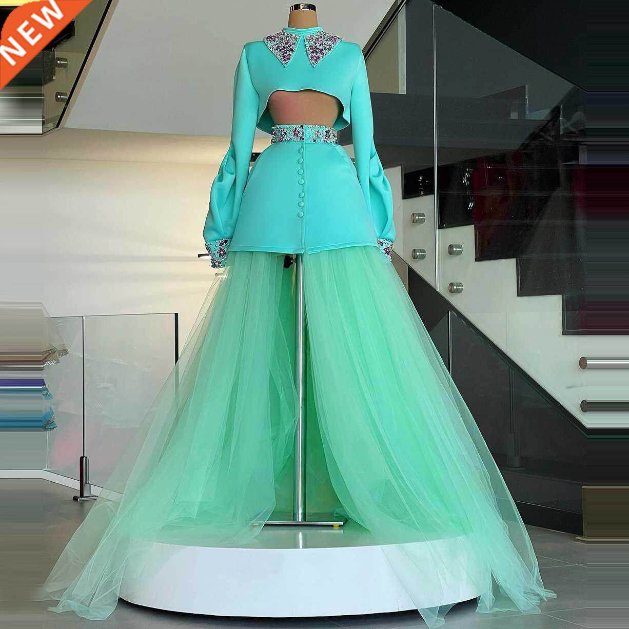 Elegant Two Pieces Prom Party Dresses Crystals Long Puffy图片