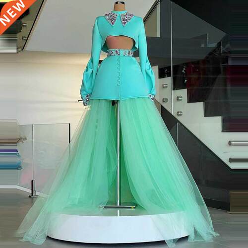 Elegant Two Pieces Prom Party Dresses Crystals Long Puffy