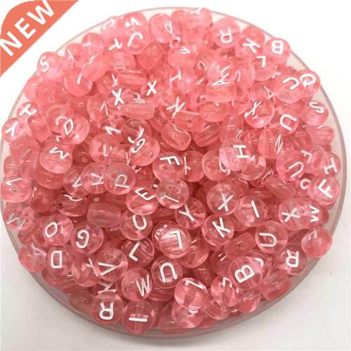 100pcs 7mm Letter Beads Pink Mix Oval Shape 26 Alphabet Char