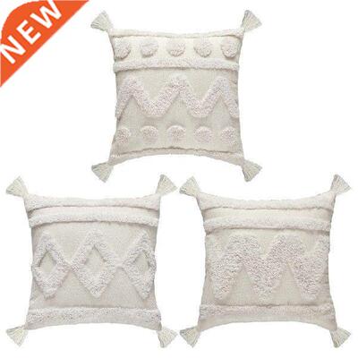 Nordic White Throw Pillow Case Wave Striped Tufted Textured