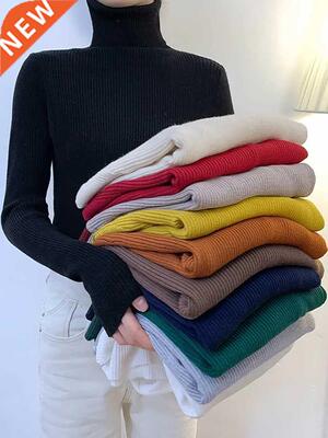 Zoki New 2022 Women Pullover Turtleneck Sweater Autumn Long
