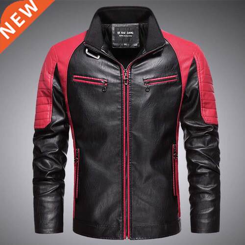 Men New Autumn Casual Motor Splced Leather Jacket Coat Men