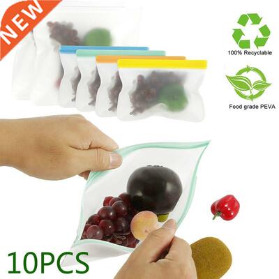 10pcs Food Fresh Bags Reusable Silicone Bag Leakproof Ziploc