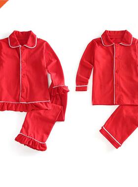 100% cotton 2 peces button up grls boys sleepwear pyjamas