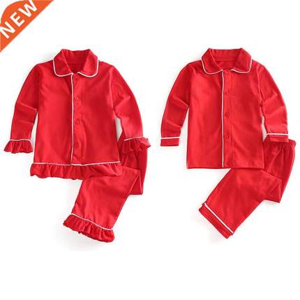 100% cotton 2 peces button up grls boys sleepwear pyjamas