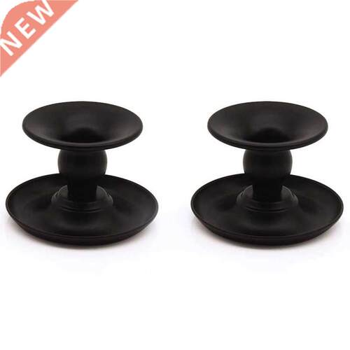 AT69 -Pack of 2 Black Taper Candle Holders,Pillar