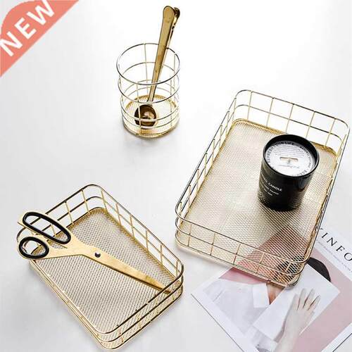 Nordic Gold Metal Iron Makeup Pen Storage Basket Office Desk