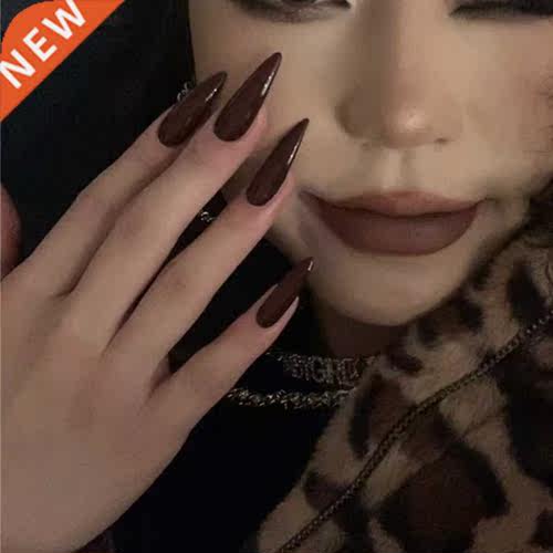 24Pcs Sharp Pointed Wearable False Nails Medium-Long Size Re