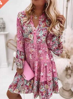 Neck Ruffle Mini Dress Elegant Flared Sleeves Beach Women