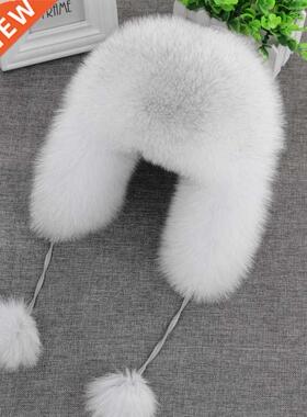 2022 100% Real Fox Fur Hat Women's Russian Uanka Aviator t