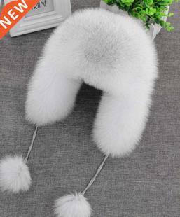 2022 100% Real Fox Fur Hat Women's Russian Uanka Aviator t
