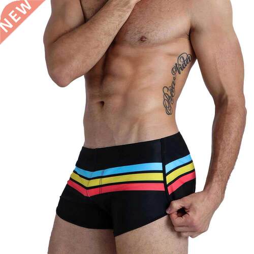 Mens Swimsuit Swim Trunks Strip Swimwear Surf Beach Shorts Q