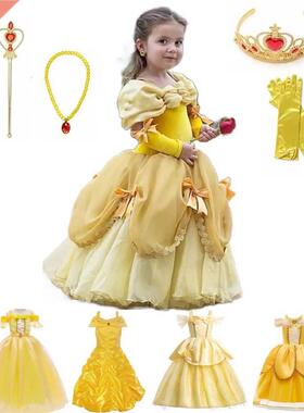 Princess Belle Dress for Girl Kids Floral Ball Gown Child Co