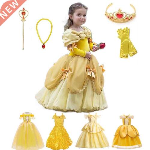 Princess Belle Dress for Girl Kids Floral Ball Gown Child Co