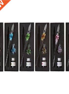 Vintage Handmade Art Elegant Crystal Floral Glass Dip Pen