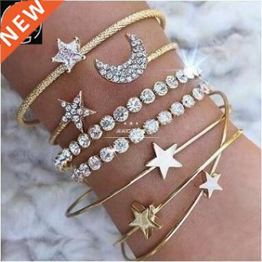 4pcs Damond-studded star moon bracelet woman accessores