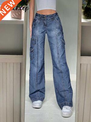 Weekeep Y2k Jeans Sreetwear Women High Waist Jeans Wide Leg