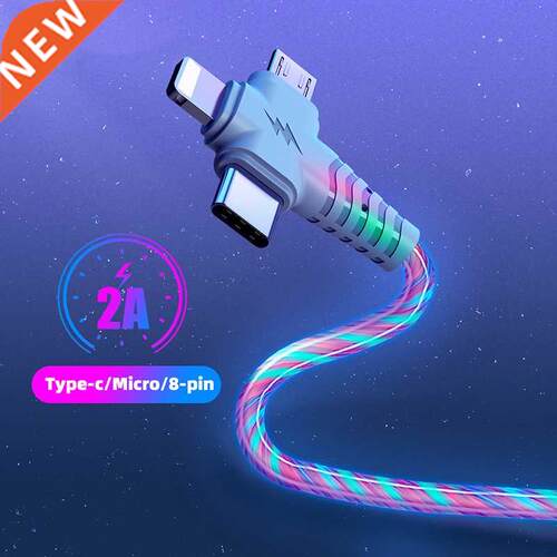 In 1 Flow Luminous USB Cable For Samsung LED Kable USB To