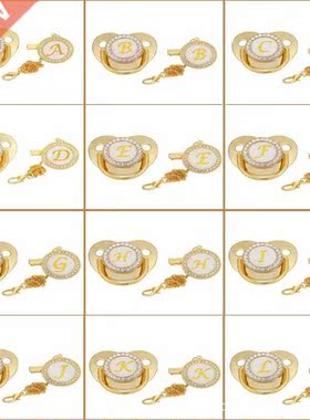 Initial Letter Baby Pacifier Clips Gold Bling BPA Free 26 Le