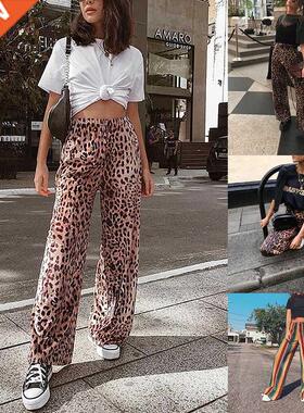 Leopard print loose casual wide-leg pants tro宽松阔腿裤长裤