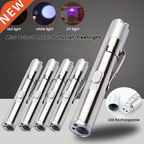 Mini USB Rechargeable 3in1 LED Flashlight Powerful LED Torch