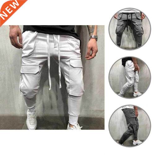 Training Trousers Large Pockets All-Match Long Solid Color S