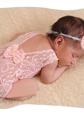Newborn Photography Props Baby Lace Romper Outfit Headband P