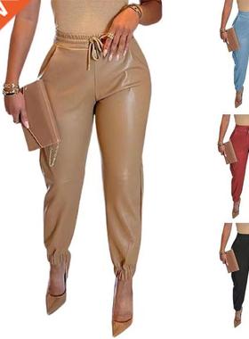 5XLhgh wast PU leather pants women casual elastc trousers