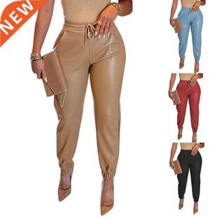5XLhgh wast PU leather pants women casual elastc trousers