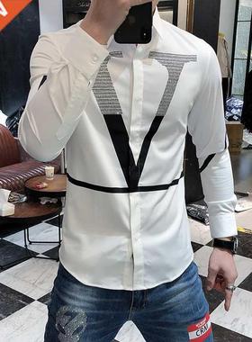Hot Sale hinestone Lette Shits Men Long Sleeve Business C