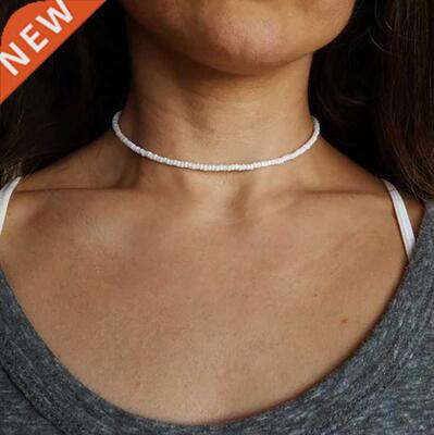 Bohemia White Bead Choker Necklace For Women Vintage Chain N