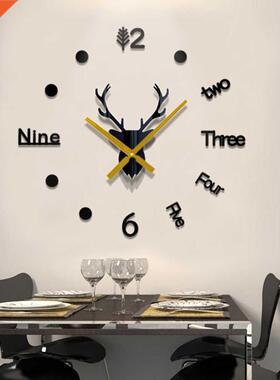 3D Wall Clock Mirror Wall Stickers Deer Head Creative  La