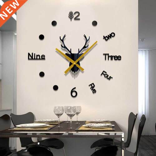 3D Wall Clock Mirror Wall Stickers Deer Head Creative  La