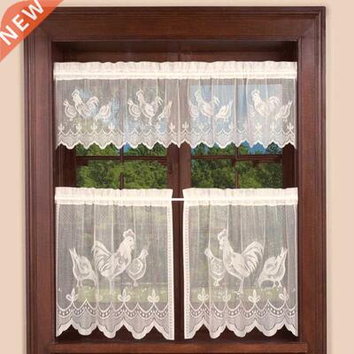Easter Lace Coffee Curtain Window Tulle Cock Pattern Curtain