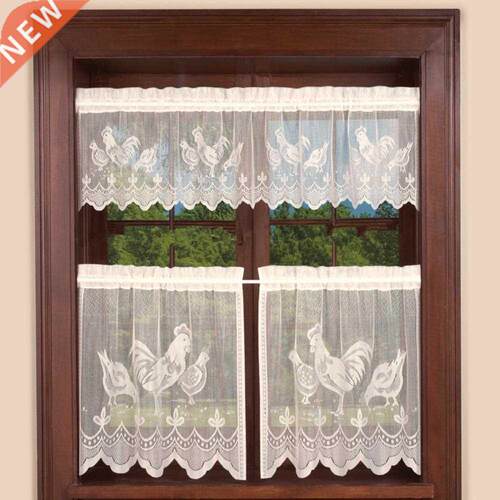 Easter Lace Coffee Curtain Window Tulle Cock Pattern Curtain